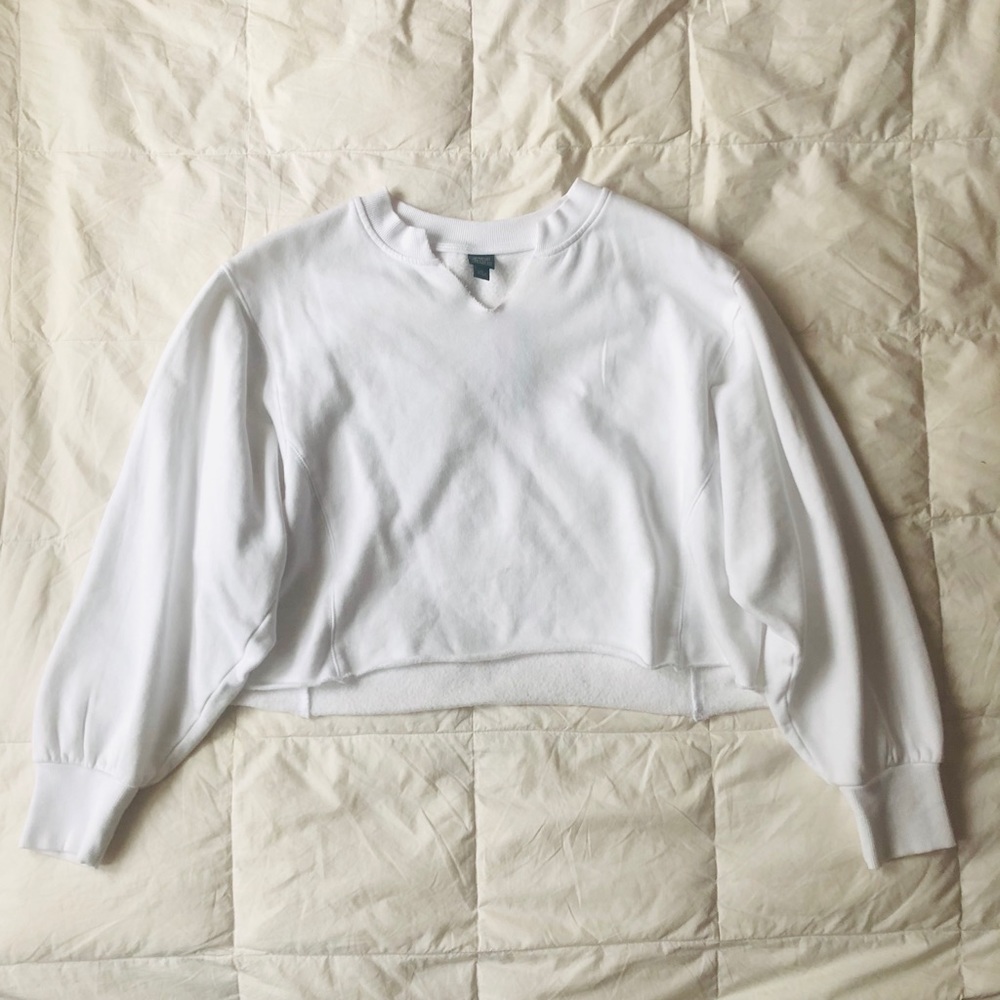 White Cropped Crew Neck Sweatshirt